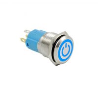 LED vodotěsný přepínač - Modré podsvícení, 12 mm, 12 - 24V