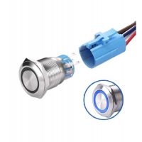 LED vodotěsný přepínač - Modré podsvícení, 19 mm, 3 - 6V