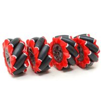 Robotická Mecanum kola 80 mm – sada 4 všesměrných kol, červená (6.7 mm náboj)