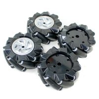 Robotická Mecanum kola 80 mm – sada 4 všesměrných kol, černá (6.7 mm náboj)