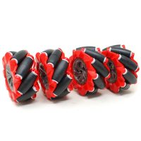 Robotická Mecanum kola 60 mm – sada 4 všesměrných kol, červená (6.7 mm náboj)