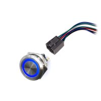 LED vodotěsný spínač 30mm s aretací - Modré podsvícení, 12 - 24V