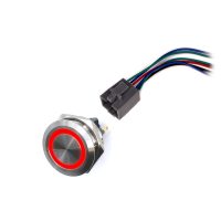 LED vodotěsný spínač 30mm s aretací - červené podsvícení, 12 - 24V