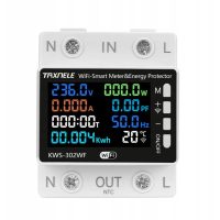 Wifi chyrý ochranný spínač s měřením spotřeby na DIN lištu s displejem - TUYA, SmartLife, 63A, 230VAC, V, A, W, kWh, °C
