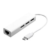 USB-C ethernet / RJ45 redukce na USB-C a 3x USB - Bílá