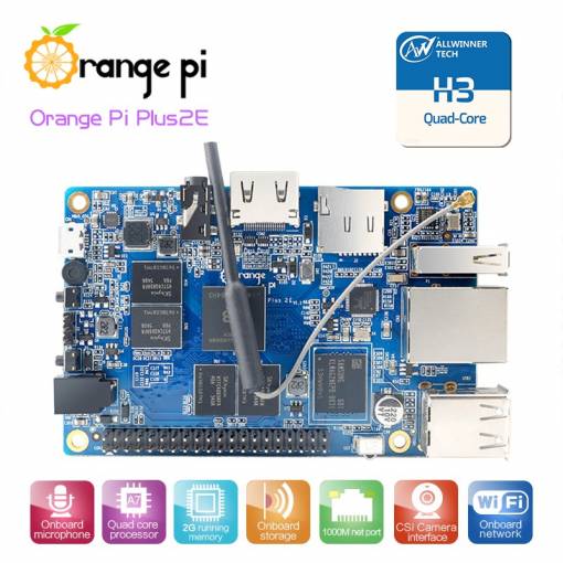 Foto - Orange Pi Plus2E H3 Quad-core 1.6GHz, 2G RAM, 16G FLASH, GIGABIT ETH, Ubuntu Linux Android