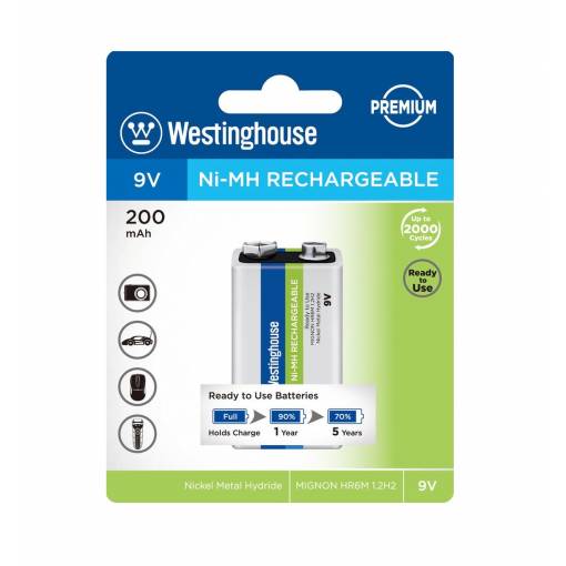 Foto - Westinghouse Premium nabíjecí baterie 9V - NiMH 200mAh (MIGNON, HR6M, 1.2H2)