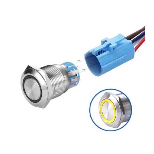 Foto - LED vodotěsný spínač 19 mm - Žluté podsvícení, 3 - 6V