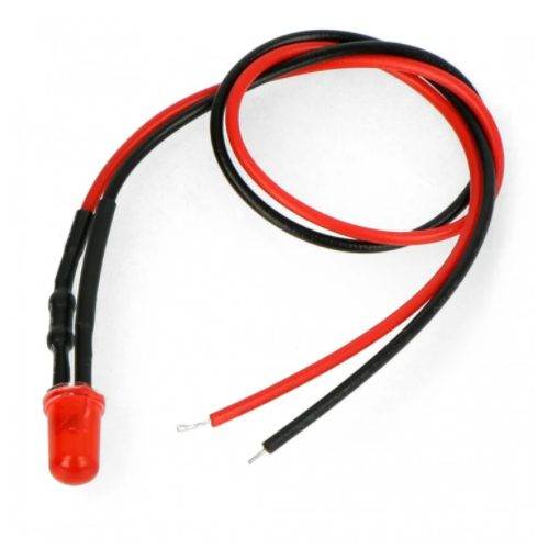 Foto - LED dioda červená s rezistorem na vodiči 5mm 12-18V