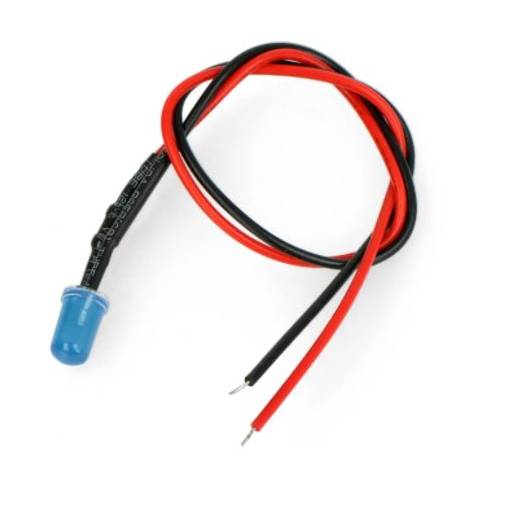 Foto - LED dioda modrá s rezistorem na vodiči 5mm 12-18V