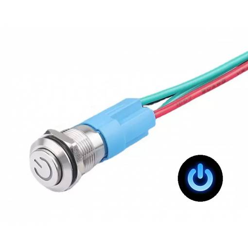 Foto - LED vodotěsný spínač s vystouplým hmatníkem 12 mm - Modrý, 12 - 24V