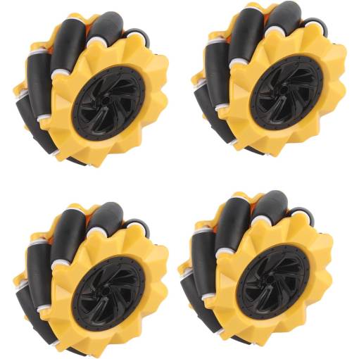 Foto - Robotická Mecanum kola 80 mm – sada 4 všesměrných kol, žlutá (6.7 mm náboj)