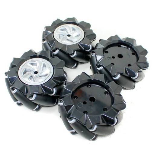 Foto - Robotická Mecanum kola 80 mm – sada 4 všesměrných kol, černá (6.7 mm náboj)