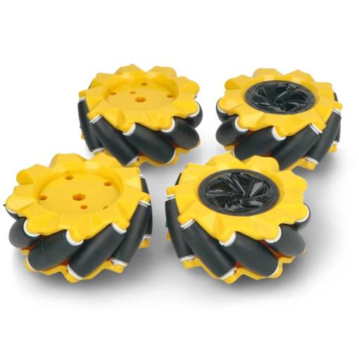 Foto - Robotická Mecanum kola 60 mm – sada 4 všesměrných kol, žlutá (6.7 mm náboj)
