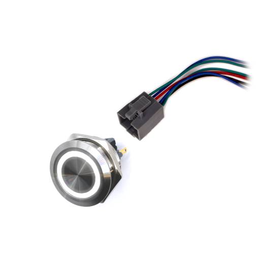 Foto - LED vodotěsný spínač 30mm s aretací - bílé podsvícení, 12 - 24V