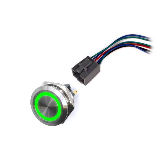 Foto - LED vodotěsný spínač 30mm bez aretace - zelené podsvícení, 12 - 24V