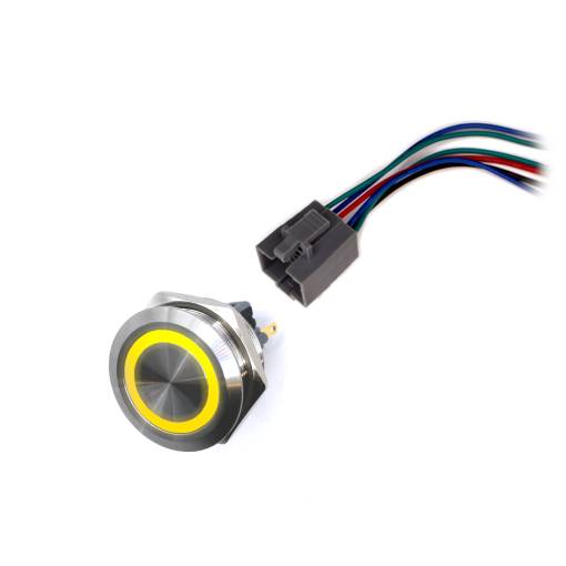 Foto - LED vodotěsný spínač 30mm bez aretace - žluté podsvícení, 12 - 24V