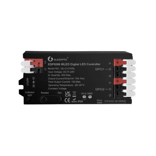 Foto - Wifi chytrý kontroler digitálních WLED pásků - ESP8266, WLED Native, 5-24VDC, 15A