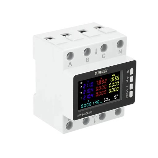 Foto - Třífázový WiFi elektroměr TUYA 80A s relé a LCD displejem - montáž na DIN lištu