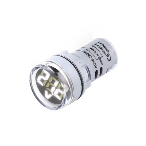 Foto - Panelový voltmetr pro DC napětí 5-100V, kulatý 22mm - Bílý