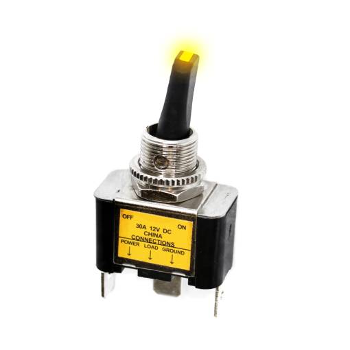Foto - Páčkový přepínač s aretací On/Off 30A 12V Žlutý