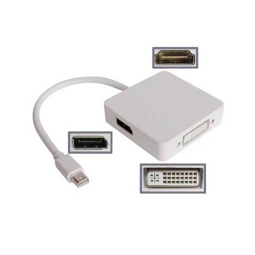 Foto - Redukce Mini DisPlay Port na HDMI, DVI a DisplayPort - Bílá