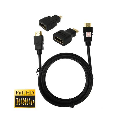 Foto - HDMI / Mini HDMI / micro HDMI kabel (FullHD) - 1,5m - Černá