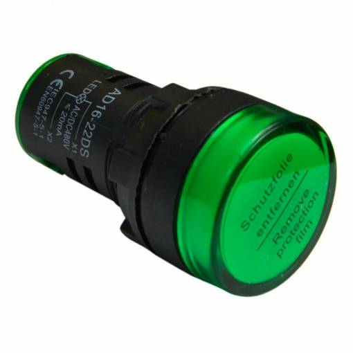 Foto - Signální LED světlo 22 mm AC/DC 12V - Zelené