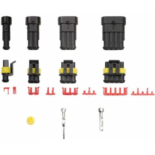 Foto - Sada auto konektorů AC DC 1, 2, 3, 4, 5, 6 Pin - Vodotěsný (F+M) a pojistky