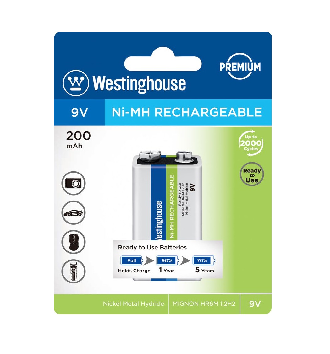 Westinghouse Premium nabíjecí baterie 9V - NiMH 200mAh (MIGNON, HR6M, 1.2H2)