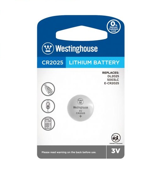 Westinghouse lithiová knoflíková baterie - CR2025 (DL2025, 5003LC, E-CR2025), 3V