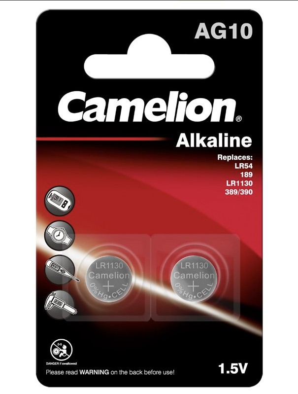 Camelion knofl&iacute;kov&aacute; alkalick&aacute; baterie LR54 (AG10, LR1130, 389, 189, GP89A, SR54) - 2 kusy; 1,5V