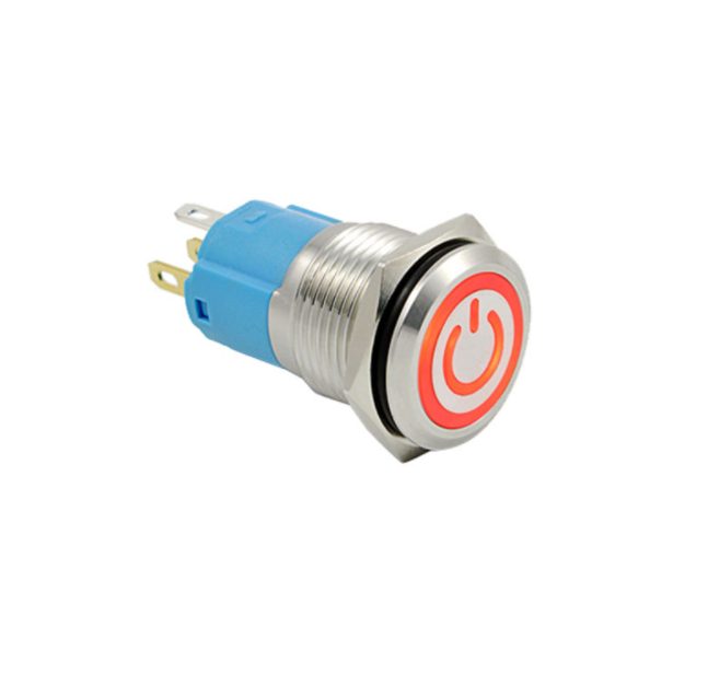 LED vodotěsný přepínač - Červené podsvícení, 12 mm, 3 - 6V