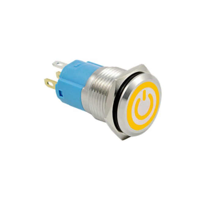LED vodotěsný spínač - Žluté podsvícení, 12 mm, 3 - 6V