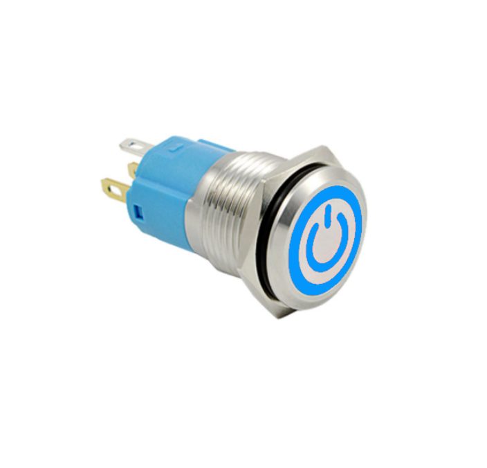 LED vodotěsný spínač 12mm - Modré podsvícení, 12 - 24V