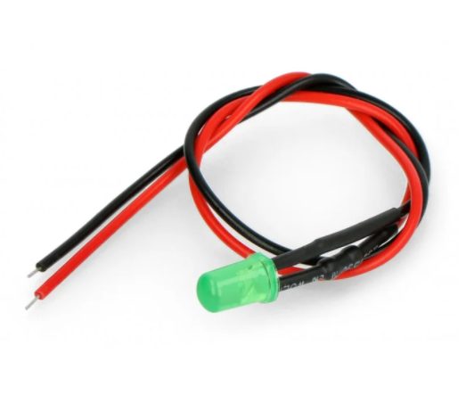 LED dioda s rezistorem na vodiči - Zelená, 5 mm 5 - 9V