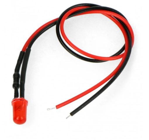 LED dioda s rezistorem na vodiči - Červená, 5 mm 12 - 18V