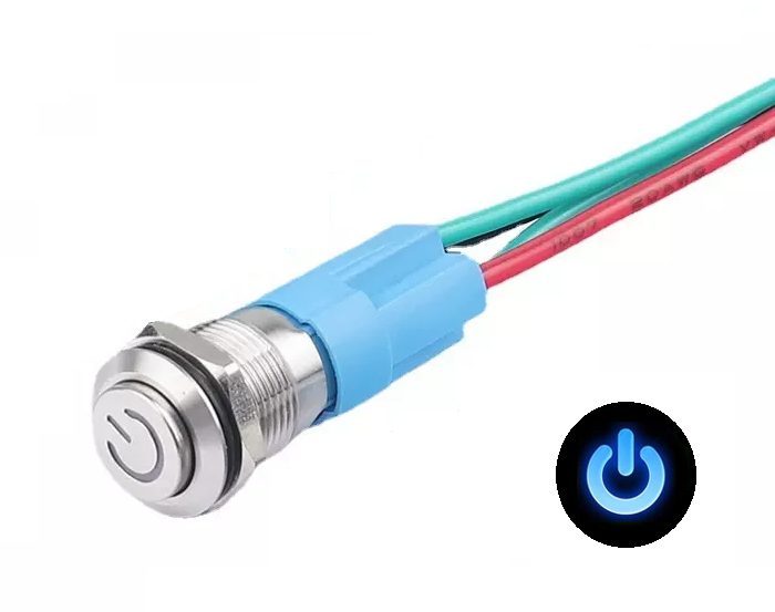 LED vodotěsný přepínač s vystouplým hmatníkem 12 mm - Modrý, 12 - 24V