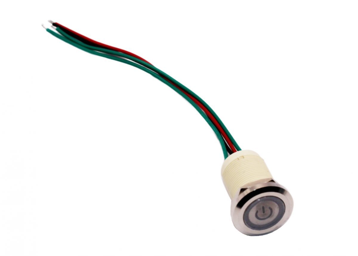 LED IP68 přepínač - Zelené podsvícení, 19 mm, 12 - 24V