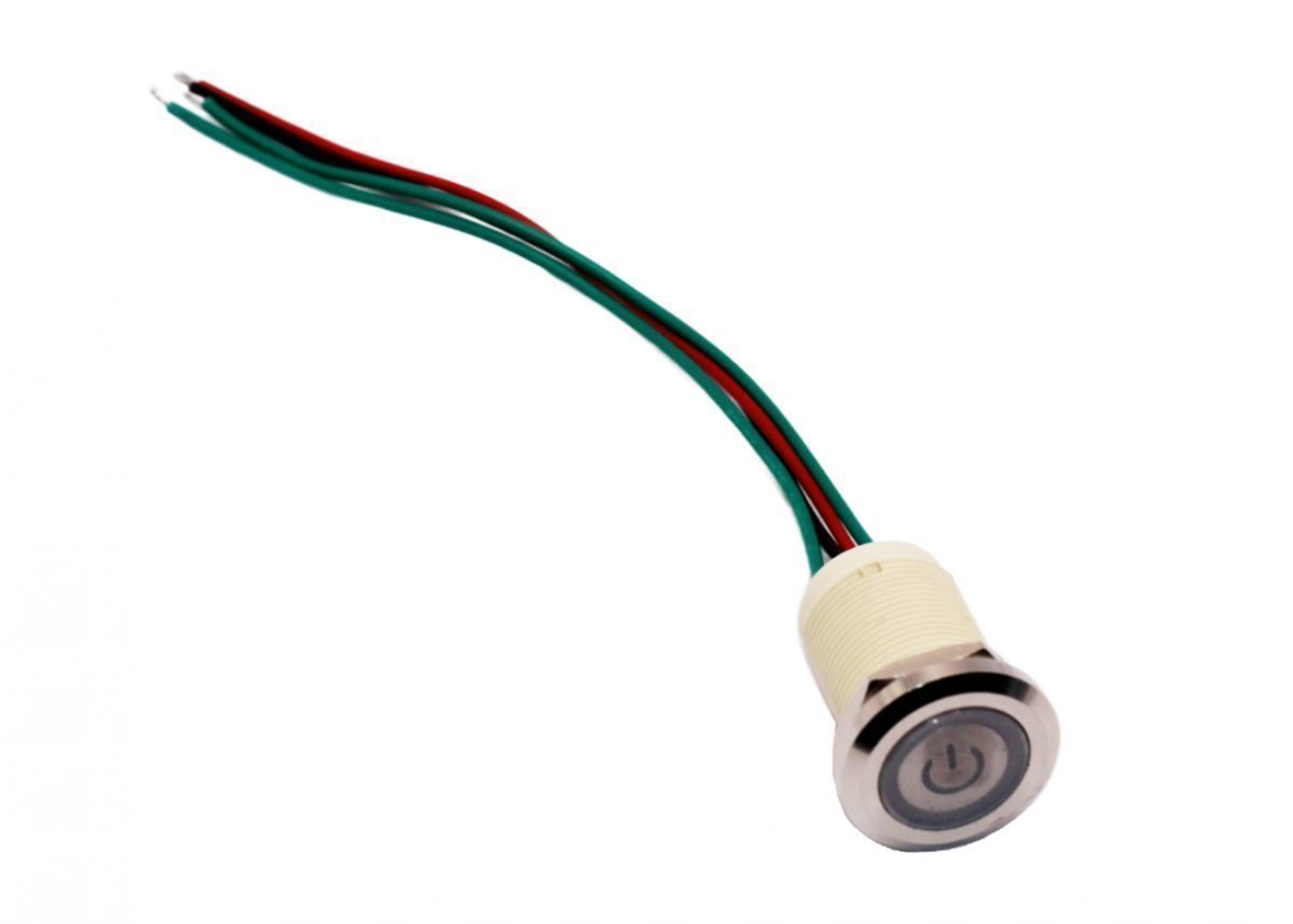LED IP68 spínač - Zelené podsvícení, 19 mm, 12 - 24V