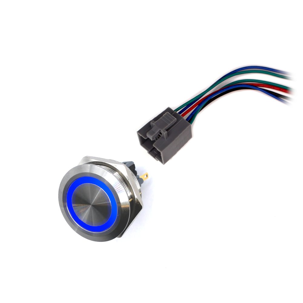 LED vodotěsný spínač 30mm bez aretace - modré podsvícení, 12 - 24V