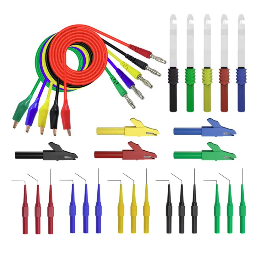 Profesionální sada měřicích sond a banánkových konektorů - 90°/135°/180°, pro diagnostiku a testování, 30 ks