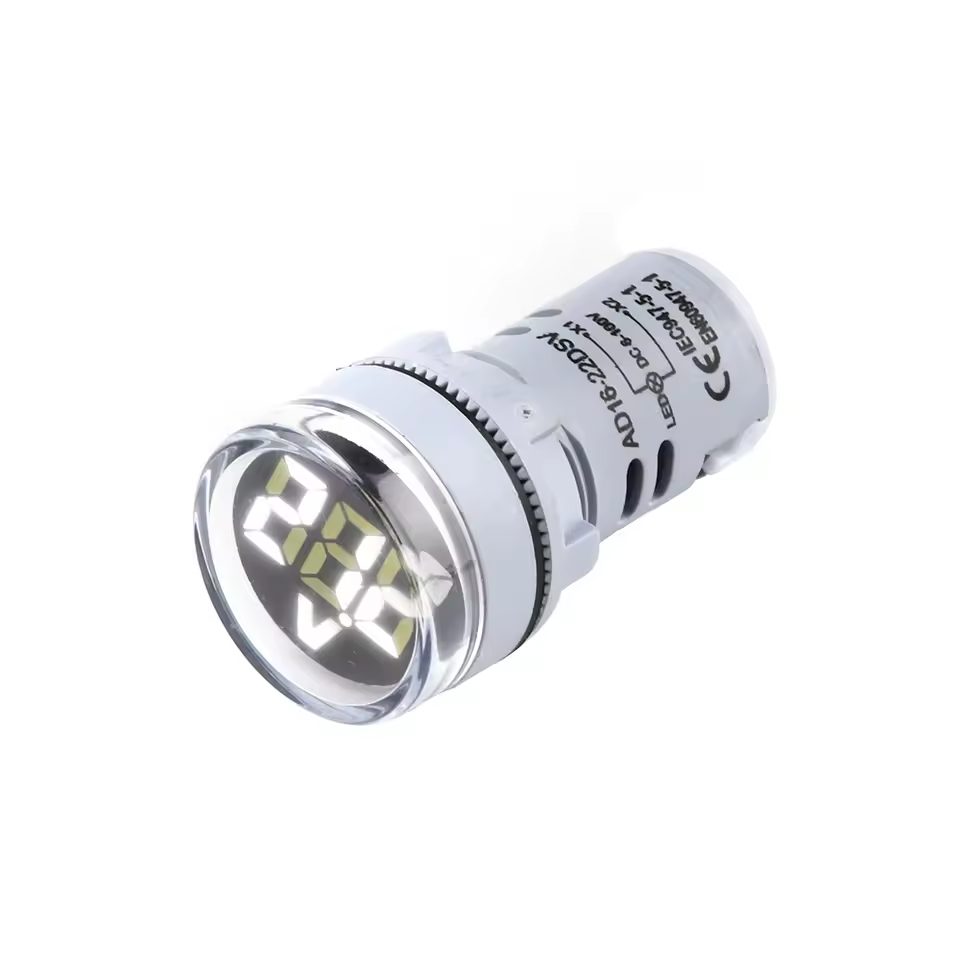 Panelový voltmetr pro DC napětí 5-100V, kulatý 22mm - Bílý