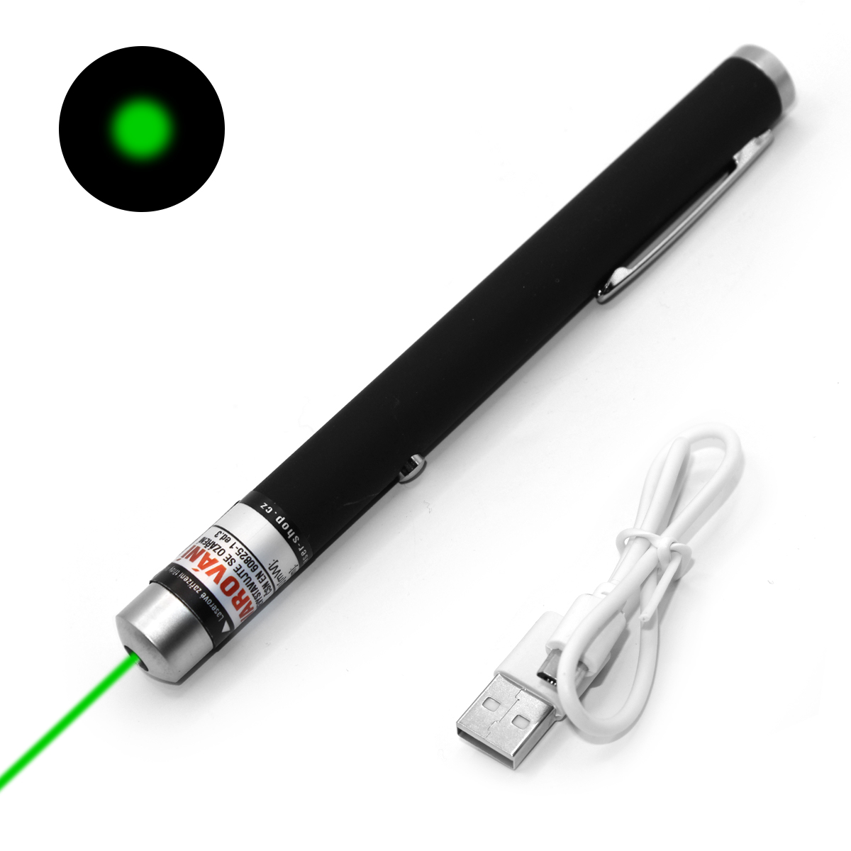 Laserové ukazovátko s USB nabíjením - Zelené, 50mW