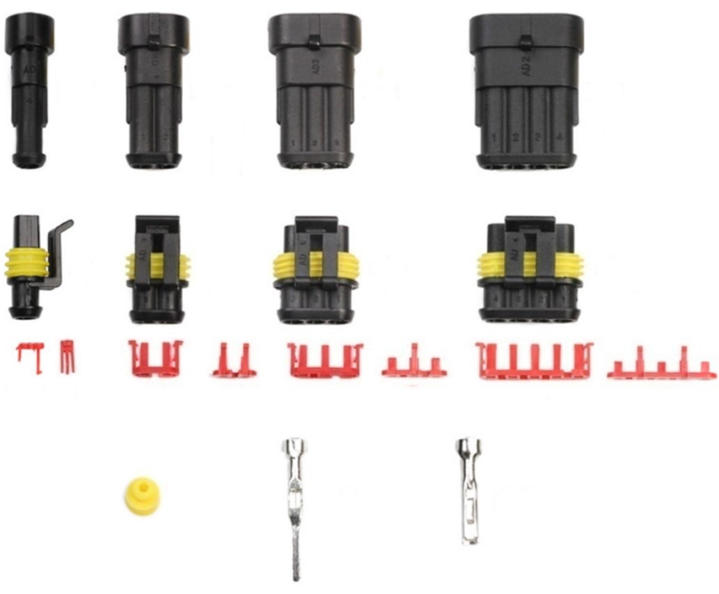 Sada auto konektorů AC DC 1, 2, 3, 4, 5, 6 Pin - Vodotěsný (F+M) a pojistky